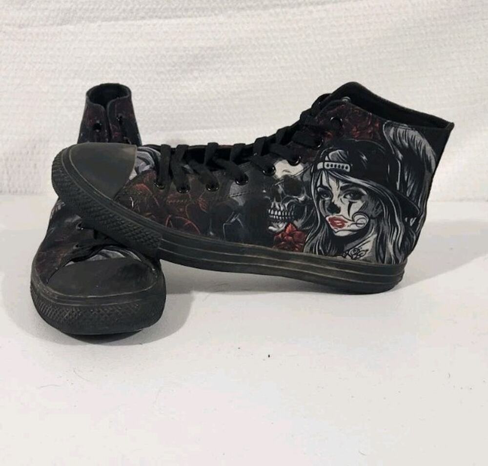 Raad Shop Shoes High Top Sneakers Men 12 Black Tattoo Girl Skull Roses